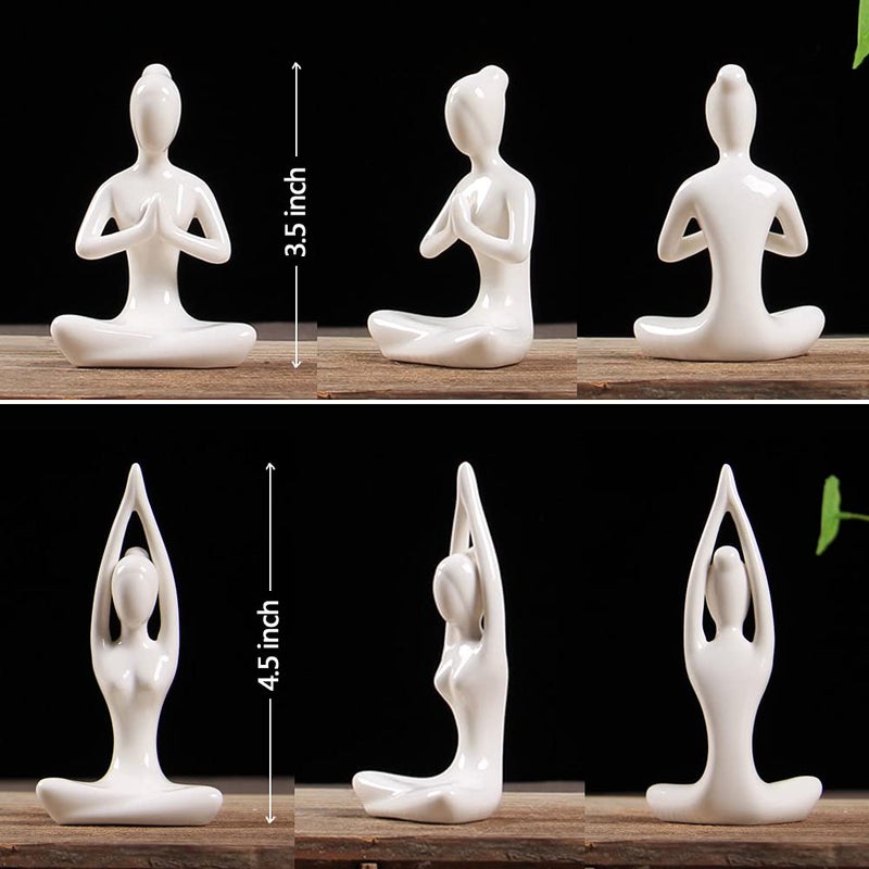 OwMell Lot of 4 Meditation Yoga Pose Statue Figurine Ceramic Yoga Figure Set Decor - White - Image 4